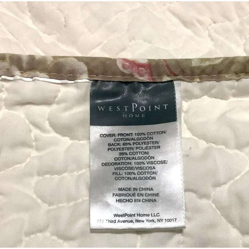 WestPoint Home King Size Patchwork Quilt Set w/ 2 Shams Green Floral Embroidered